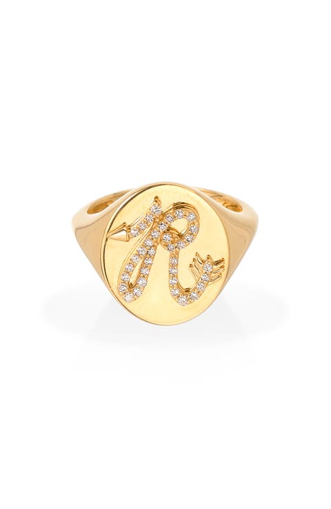 Pavé Diamond Initial Signet Ring