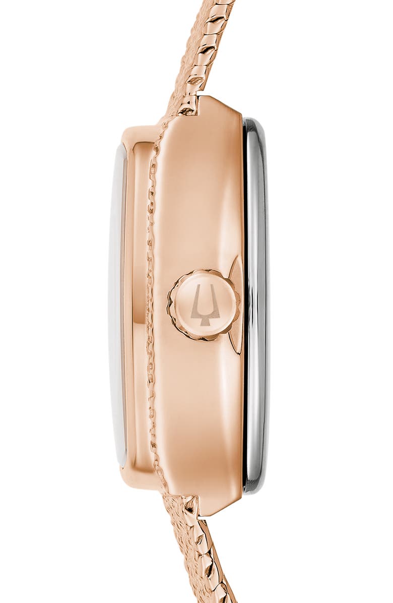 BULOVA Goddess of Time Tiger's Eye Mesh Strap Tonneau Watch, 17mm, Alternate, color, Rose Gold-Tone