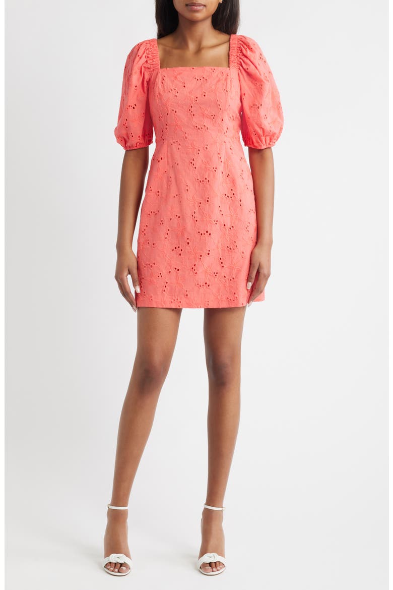 Cotton Eyelet Minidress, Main, color, SEA CORAL