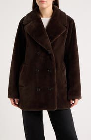 Bernardo Double Breasted Faux Fur Coat