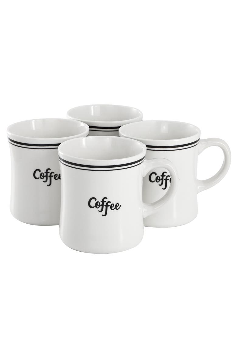 4 Piece 15 Ounce Fine Cermic Coffee Text Mug Set, Main, color, White