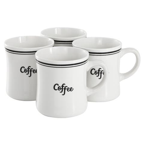 4 Piece 15 Ounce Fine Cermic Coffee Text Mug Set