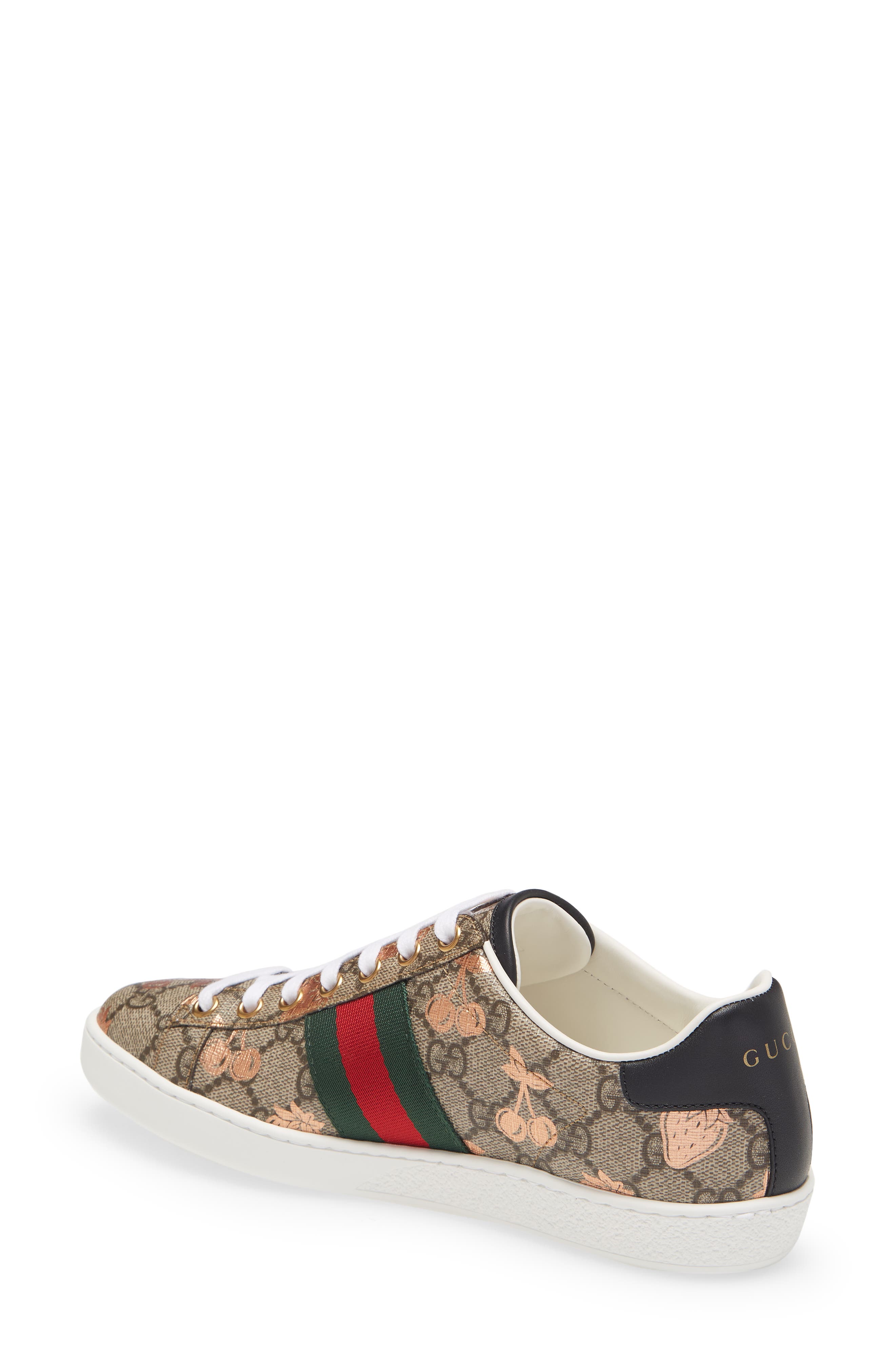 Gucci New Ace Metallic Berry Print Sneaker, Alternate, color, 