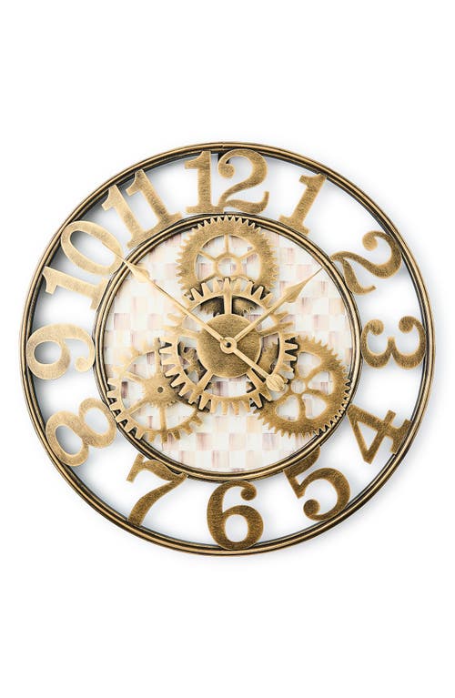 Mackenzie-childs Mackenzie Childs Mocha Check Small Farmhouse Wall Clock In Gold