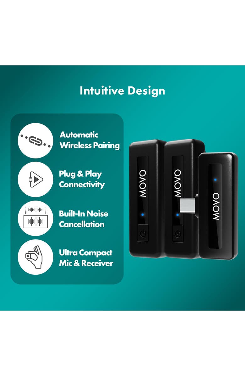 MOVO Wireless Mini UC Duo - Ultracompact Rechargeable Wireless Lavalier Microphone System for Android, Alternate, color, Black