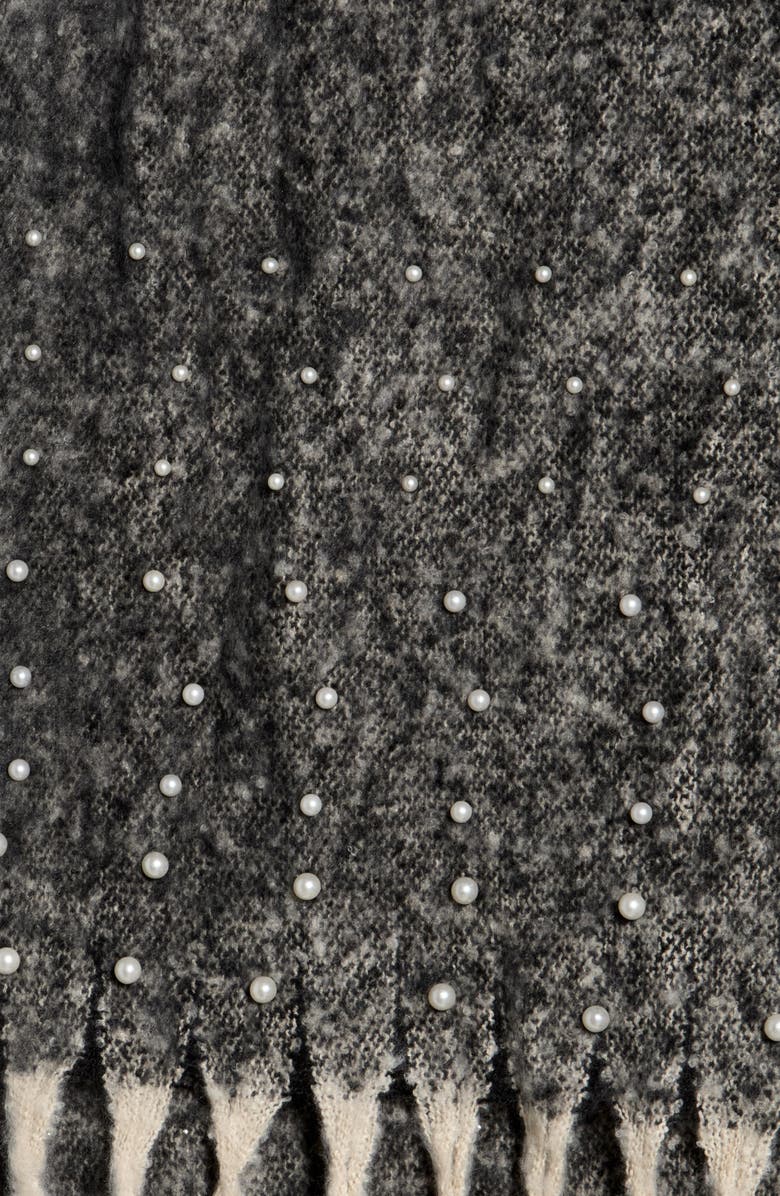 Nanette Lepore Faux Pearl Fringe Scarf, Alternate, color, Black