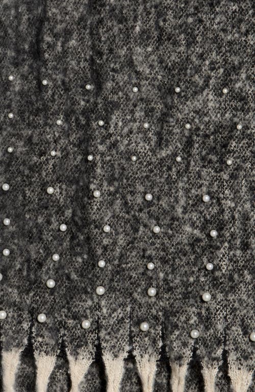 Nanette Lepore Faux Pearl Fringe Scarf In Gray