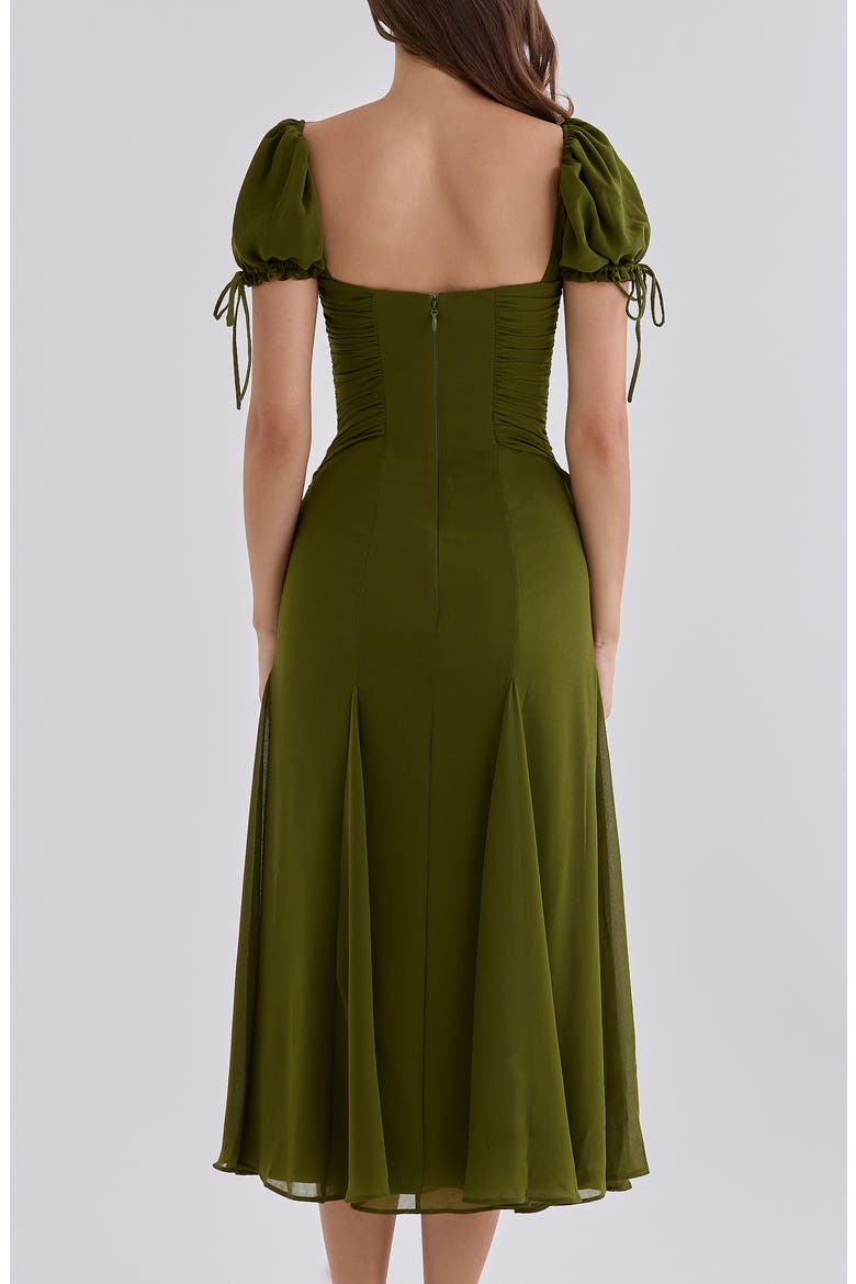 Marceline Chiffon Puff Sleeve Midi Dress, Alternate, color, OLIVE