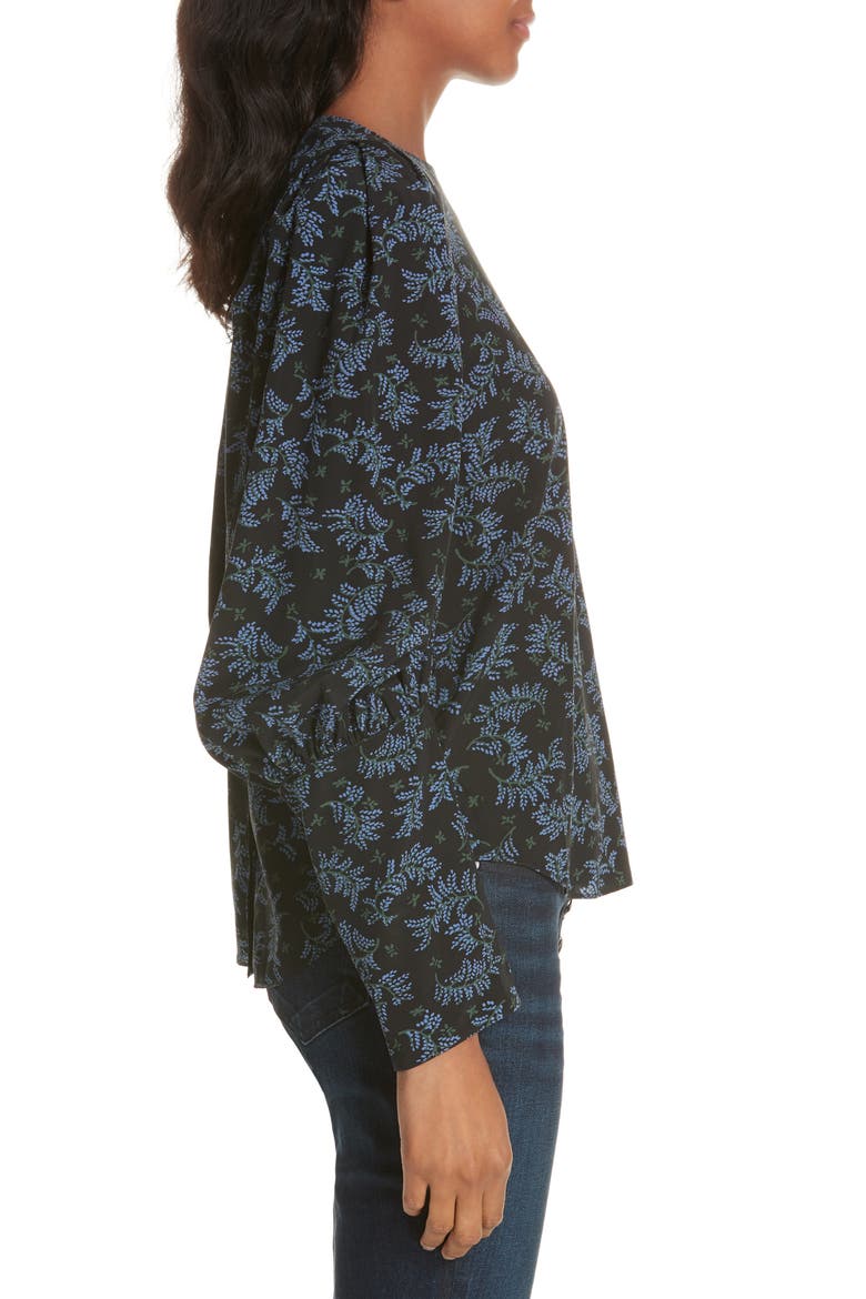 Clarke Puff Sleeve Stretch Poplin Top, Alternate, color, BLACK/ BLUE