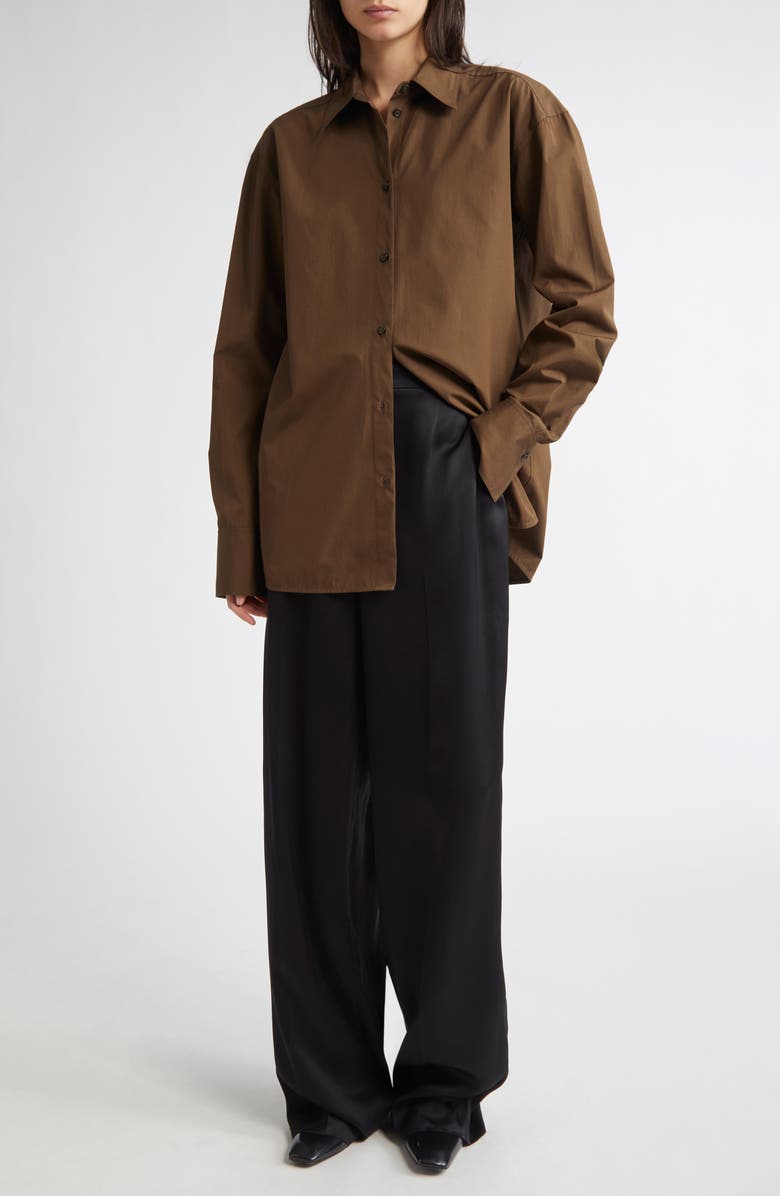 TOTEME Classic Cotton Button-Up Shirt, Alternate, color, Pepper