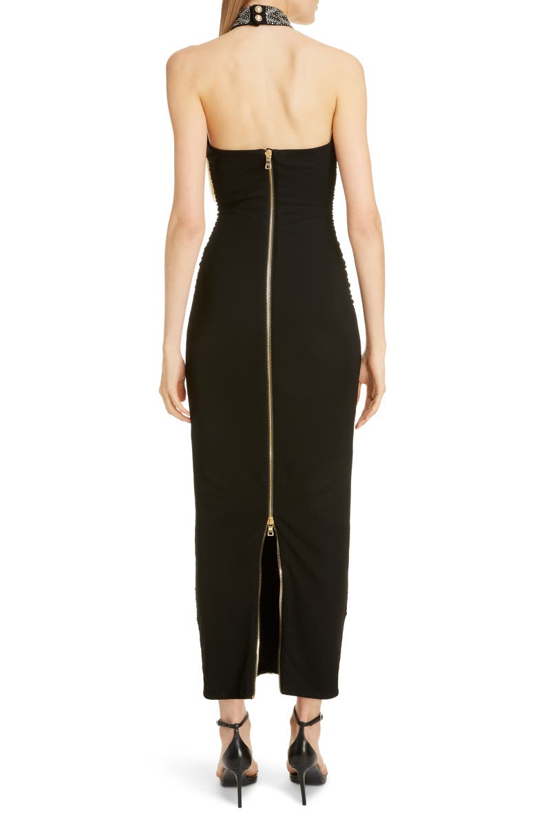 Balmain Embellished Stripe Halter Gown, Alternate, color, 