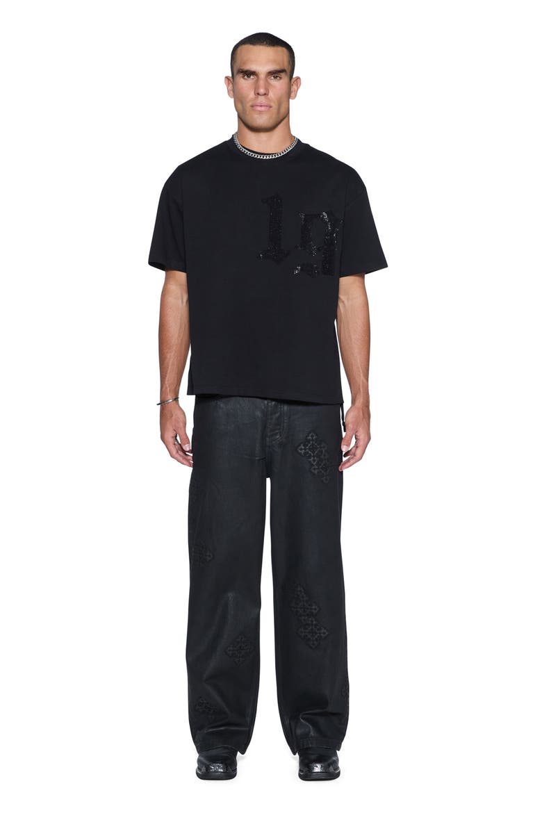 Stardom Ekcess Oversize Crystal Embellished Cotton T-Shirt, Alternate, color, BLACK