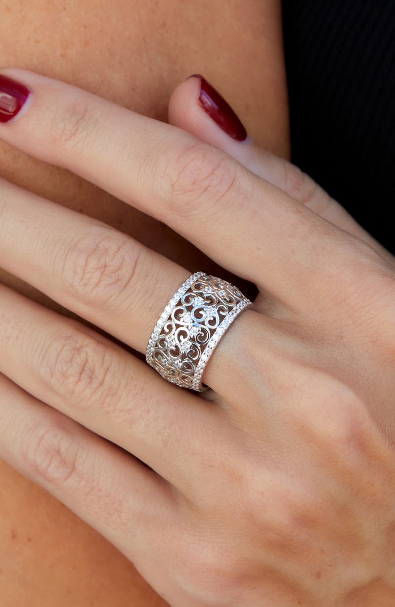 SAVVY CIE JEWELS Sterling Silver Cubic Zirconia Band Ring, Alternate, color, White