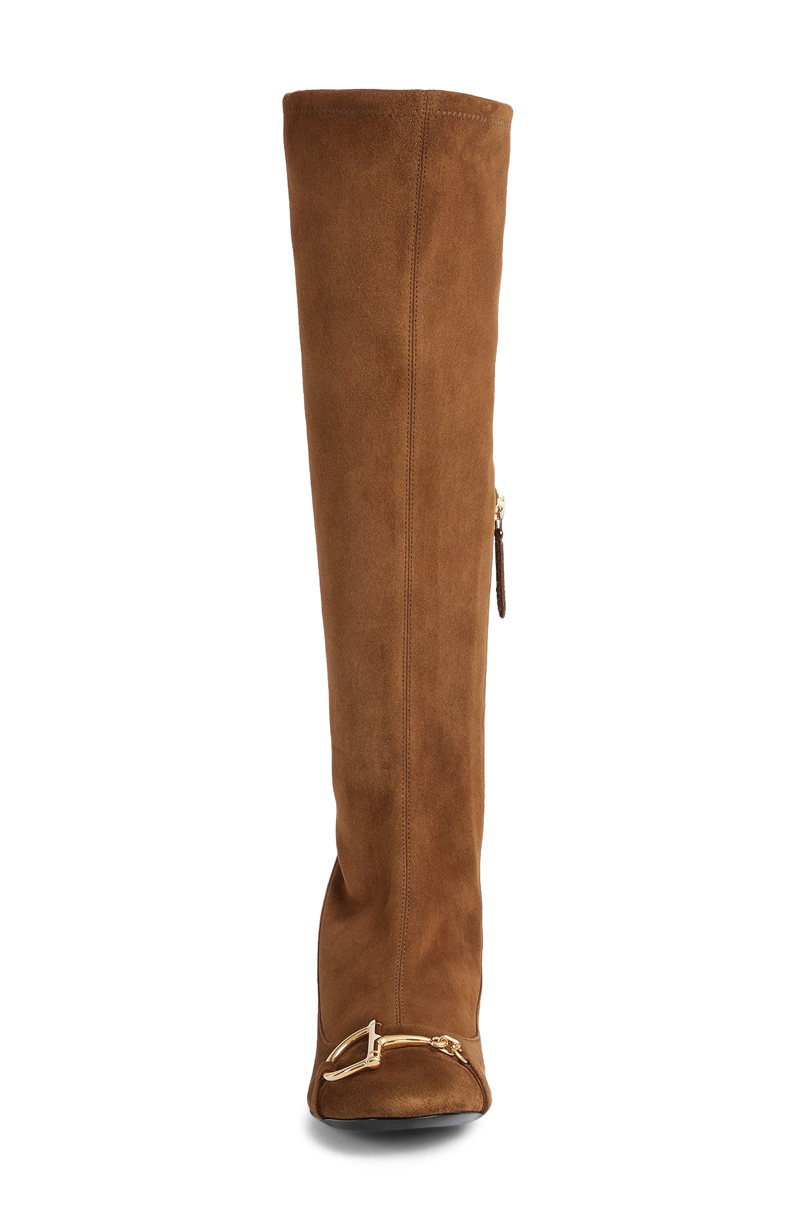 Gucci Alfa Horsebit Knee High Boot, Alternate, color, Pepper Brown