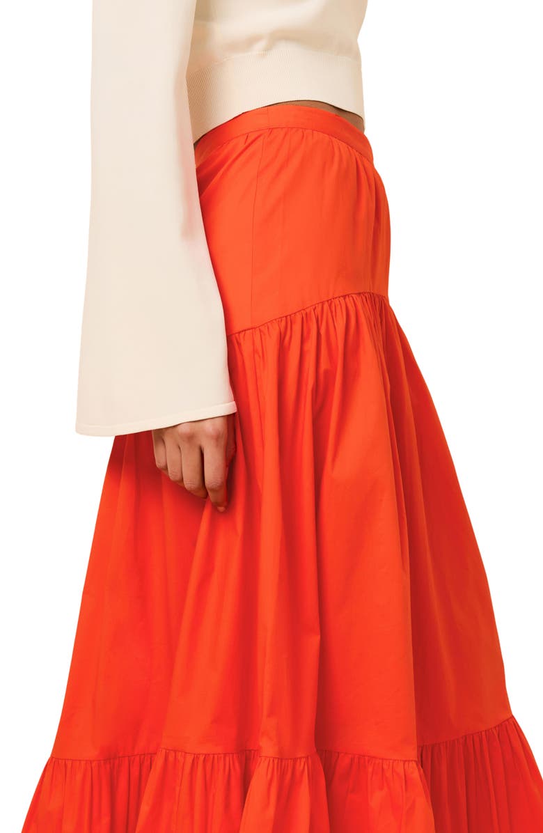 Solid & Striped The Indra Tiered Stretch Cotton Skirt, Alternate, color, Habanero