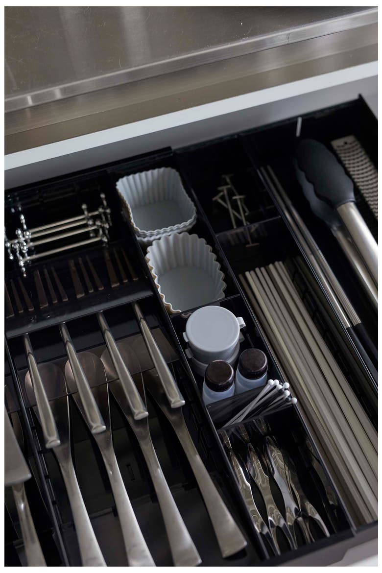 Expandable Cutlery Organizer, Alternate, color, BLACK