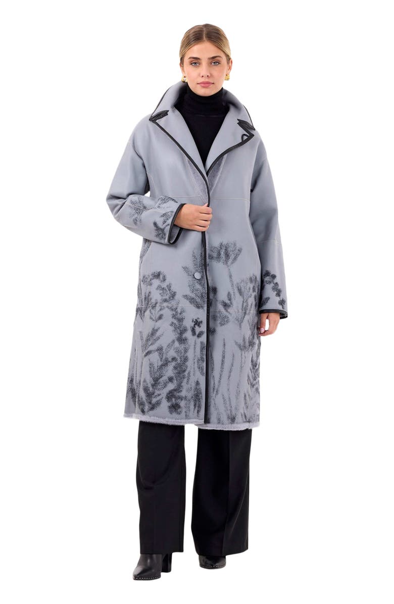GORSKI Reversible Genuine Shearling Short Coat, Alternate, color, Periwinkle/Black Floral