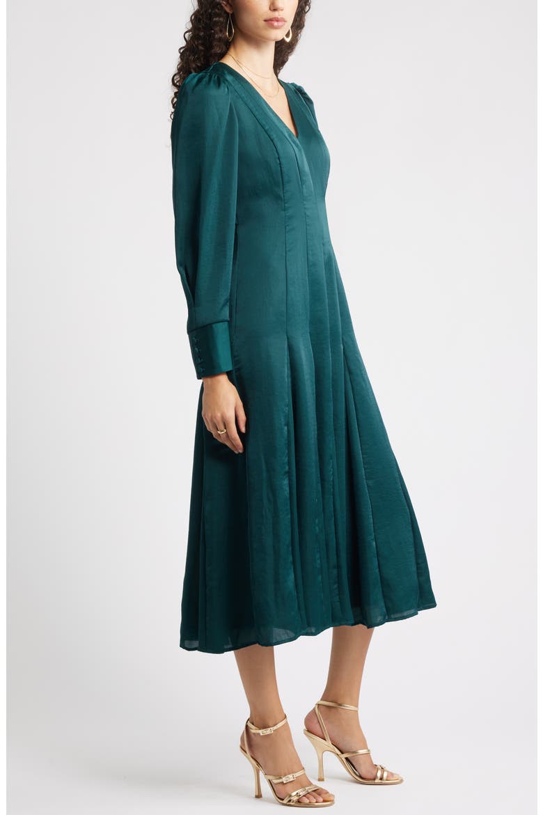 Long Sleeve Satin Midi Dress, Alternate, color, GREEN PONDEROSA