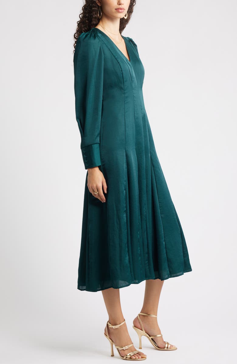 Chelsea28 Long Sleeve Satin Midi Dress, Alternate, color, Green Ponderosa