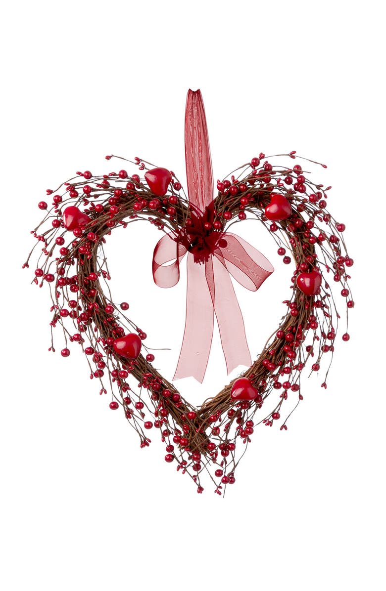 Glitzhome 17"H Valentine
s Berry Heart Wreath, Main, color, Red