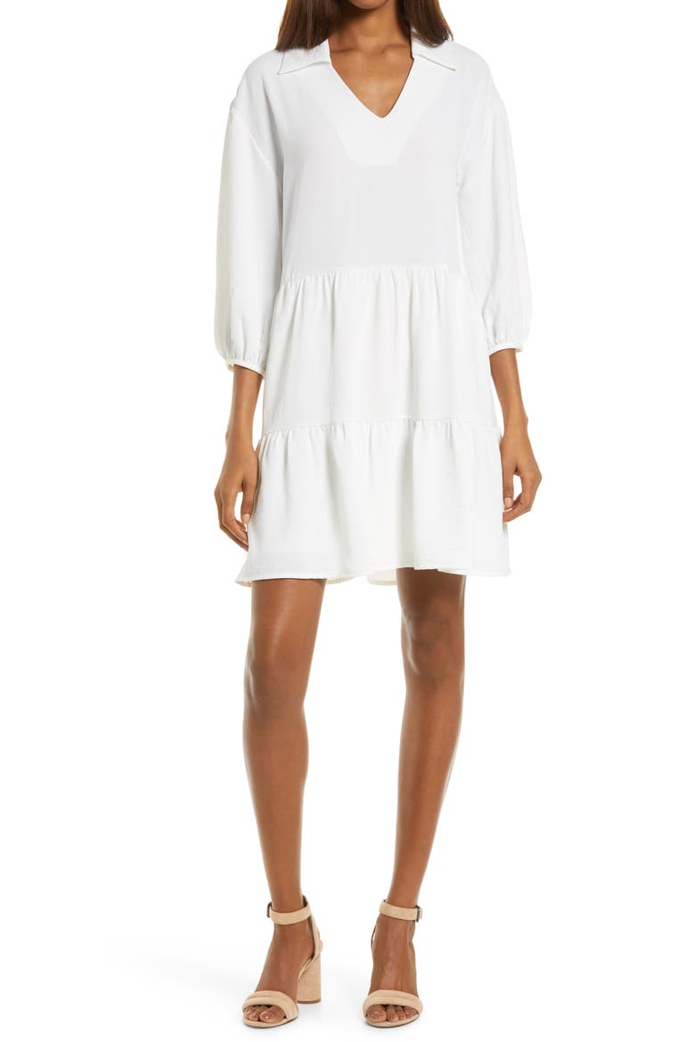 Tiered Long Sleeve Dress, Main, color, WHITE