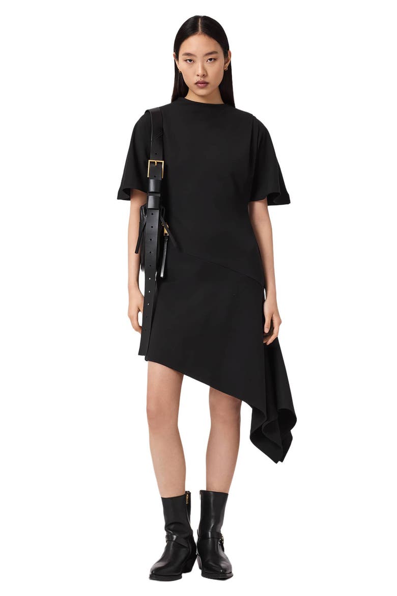 Rosa Asymmetric Minidress, Alternate, color, BLACK