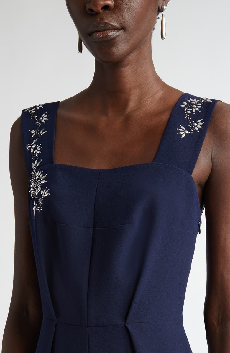 ST. JOHN Satin Back Crepe Dress with Bow & Shawl, Alternate, color, Midnight