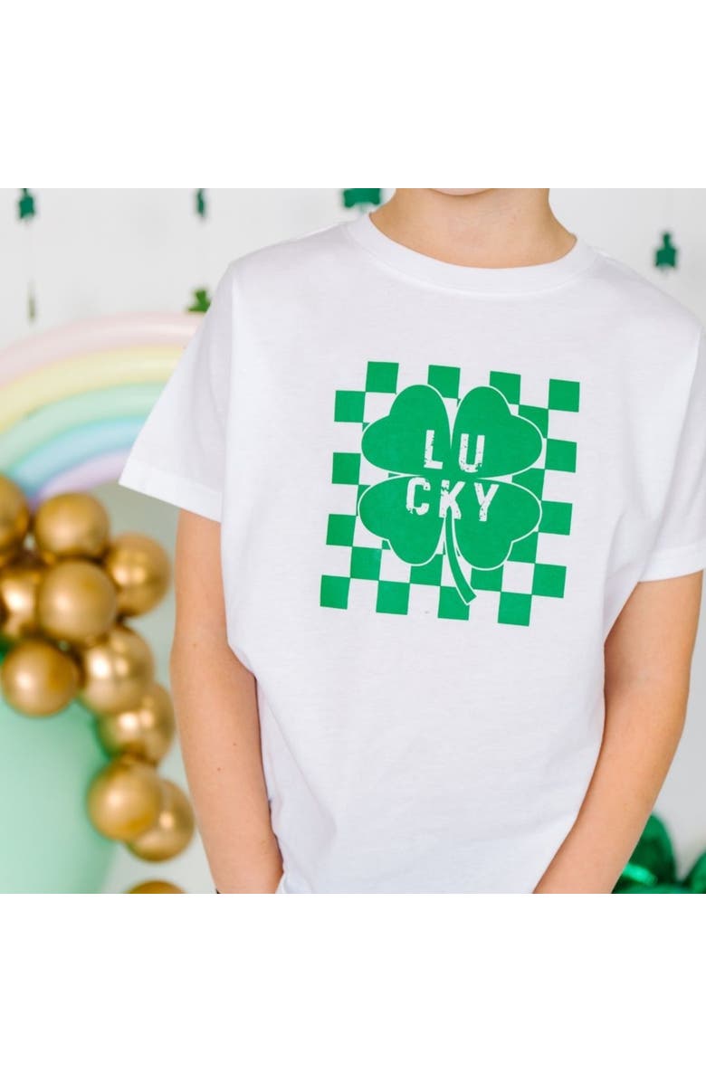 Sweet Wink Lucky Shamrock Checkered St. Patrick's Day Short Sleeve T-Shirt, Alternate, color, 