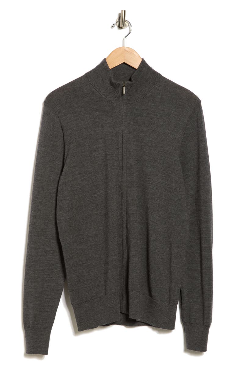 Brooks Brothers Wool Full Zip Sweater, Alternate, color, Charcoal