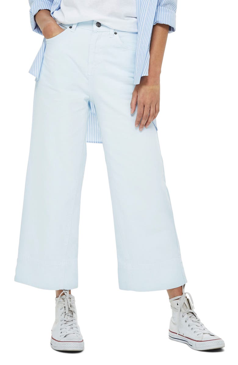 Topshop Pale Blue Crop Wide Leg Jeans, Main, color,