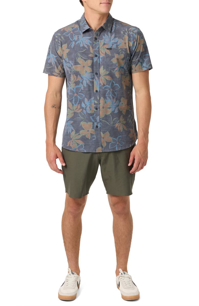 O'Neill TRVLR UPF Traverse Slub Short Sleeve Performance Button-Up Shirt, Alternate, color, Black