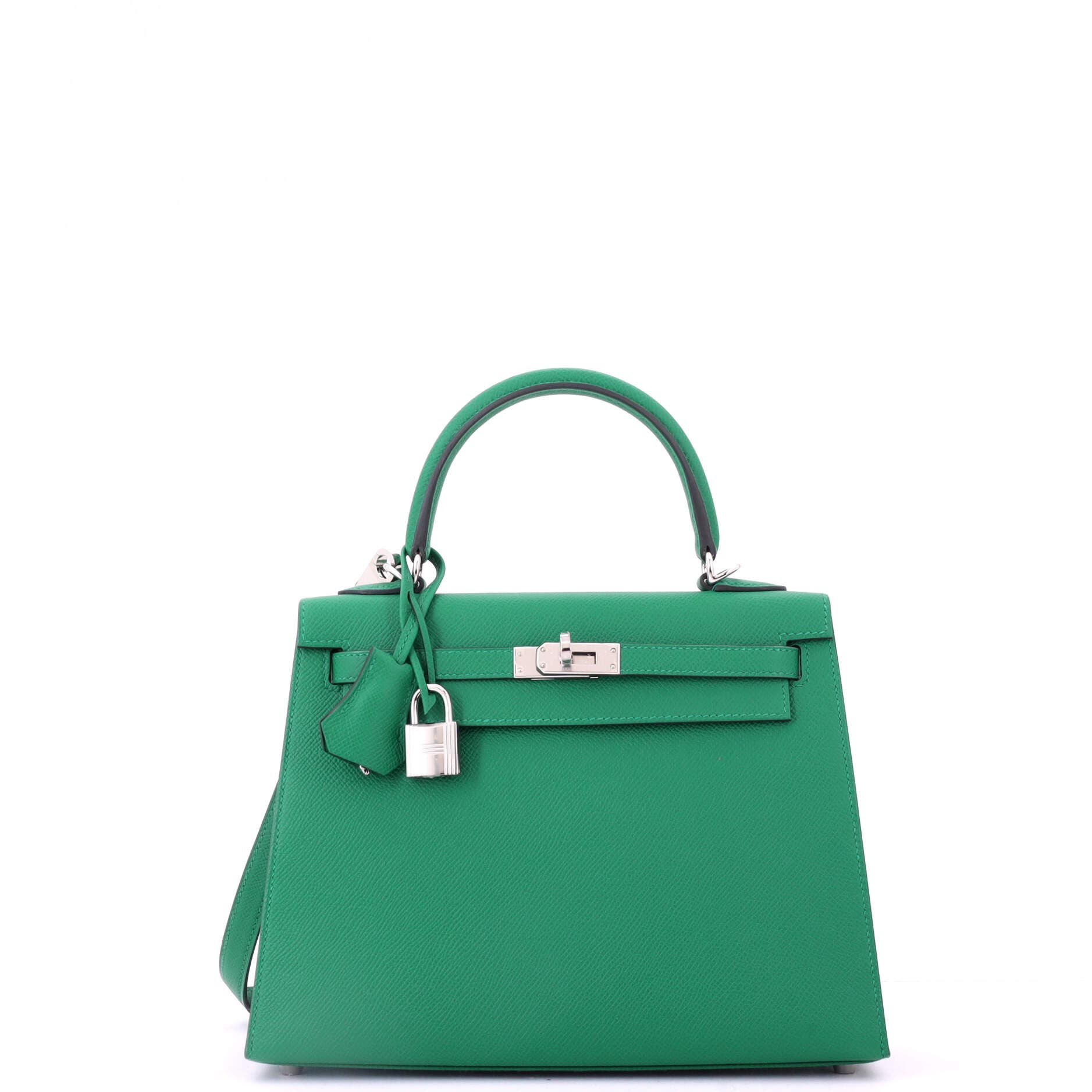 Pre-Owned Hermes Kelly Handbag Green Epsom with Palladium Hardware 25, Main, color, Vert Vertigo