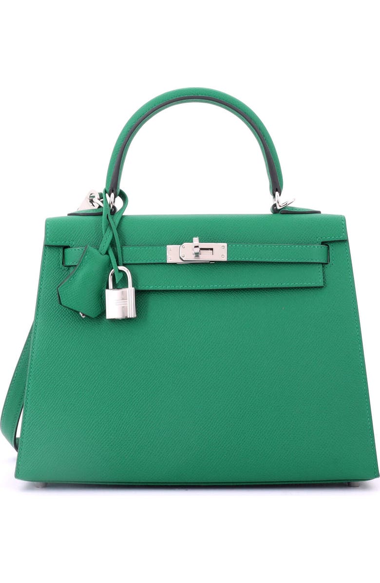 Pre-Owned Hermes Kelly Handbag Green Epsom with Palladium Hardware 25, Main, color, Vert Vertigo