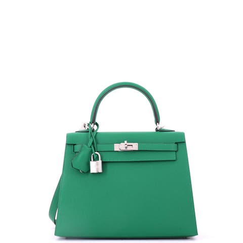Kelly Handbag Green Epsom with Palladium Hardware 25