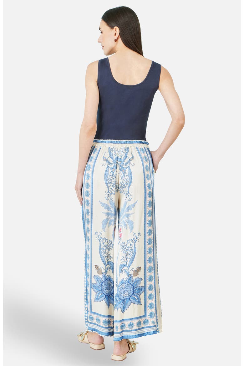 Satin Print Placement Relaxed Trousers, Alternate, color, Blue
