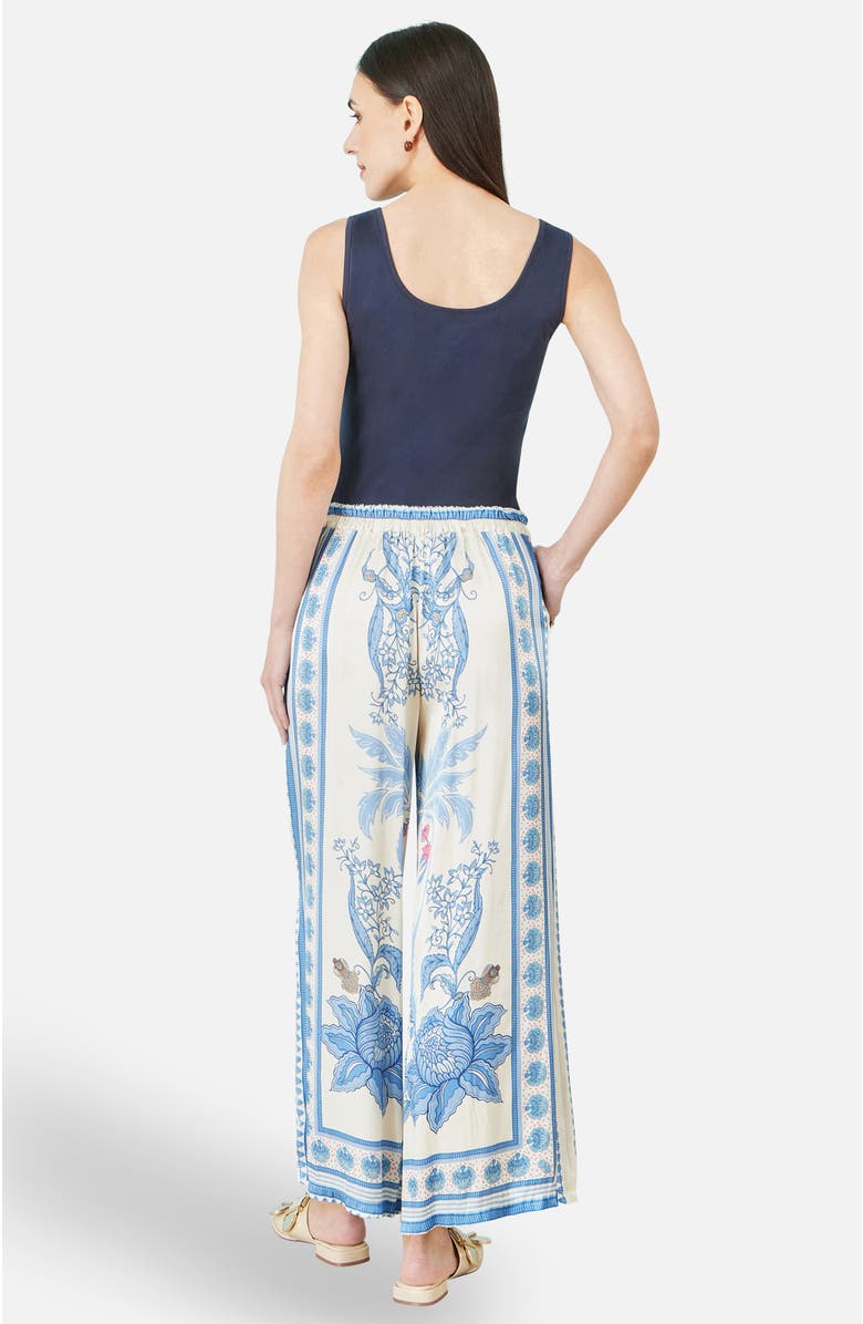 Yumi Satin Print Placement Relaxed Trousers, Alternate, color, Blue