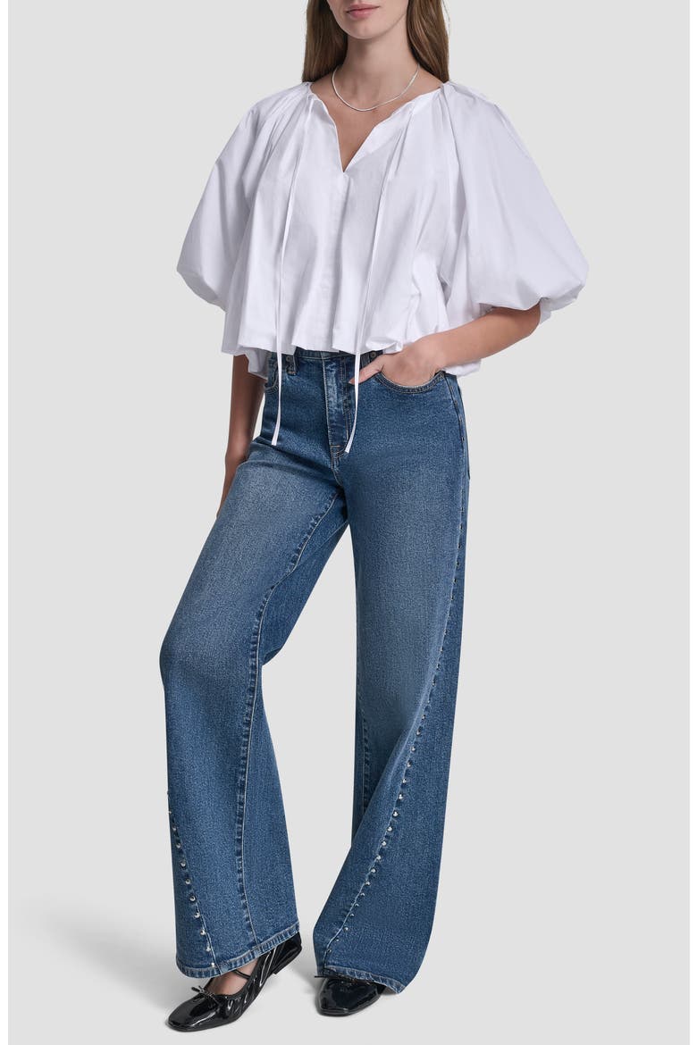 Cotton Half Sleeve Bubble Top, Alternate, color, WHITE