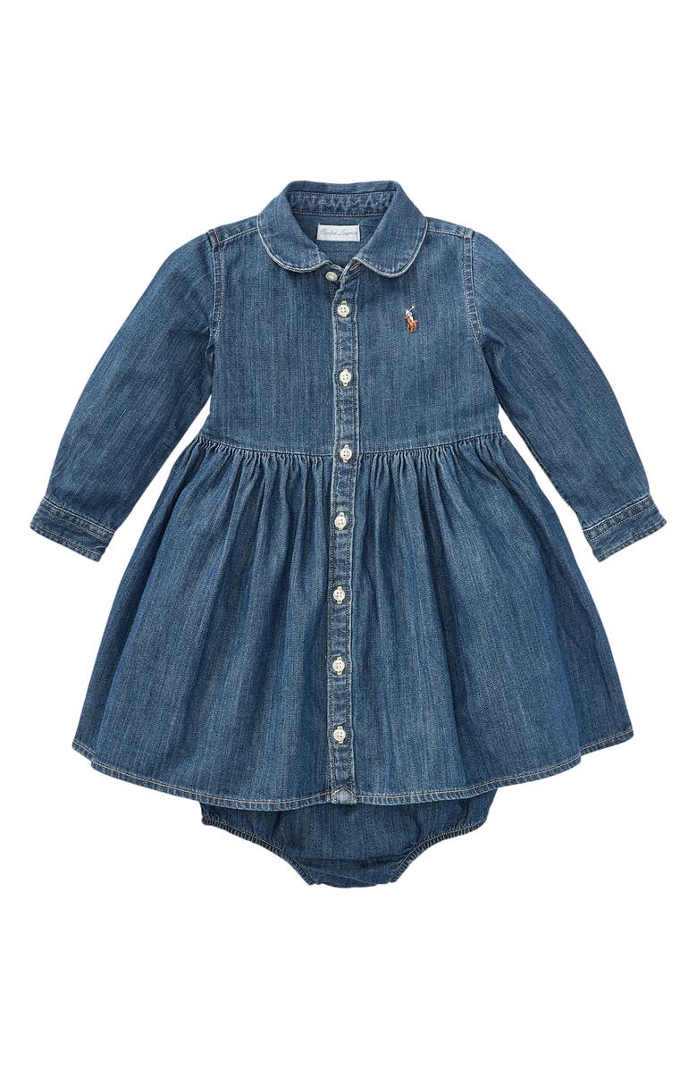 Ralph Lauren Long Sleeve Denim Shirtdress & Bloomers, Main, color, Indigo