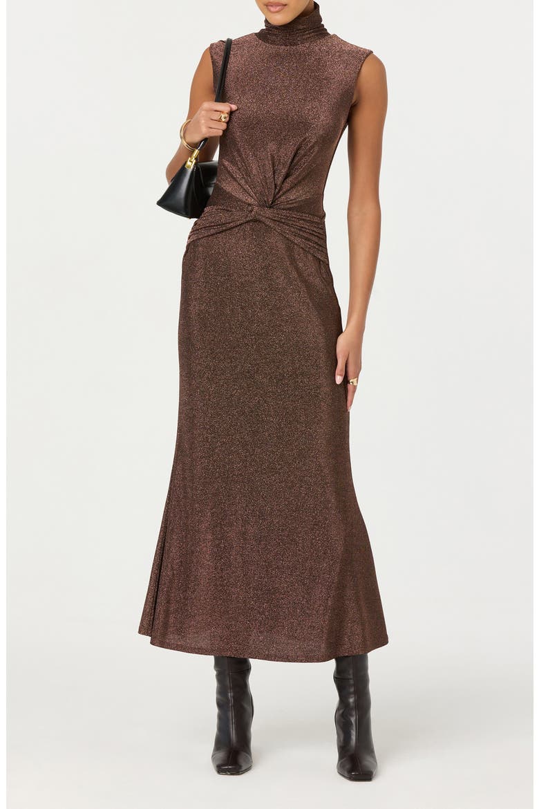 Riana Metallic Sleeveless Dress, Main, color, BROWN METALLIC