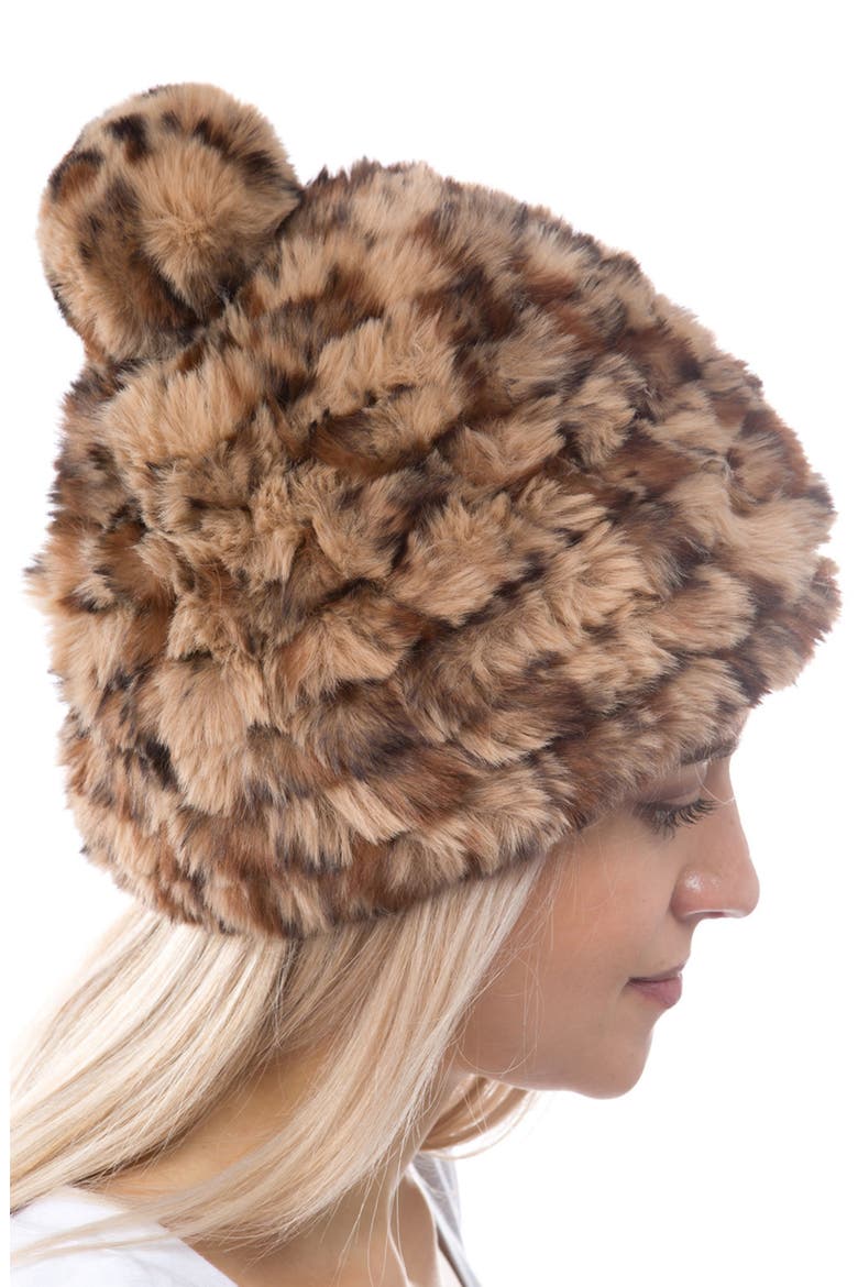 Faux Fur Pompom Beanie, Alternate, color, LEOPARD