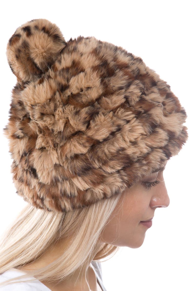 MARCUS ADLER Faux Fur Pompom Beanie, Alternate, color, Leopard