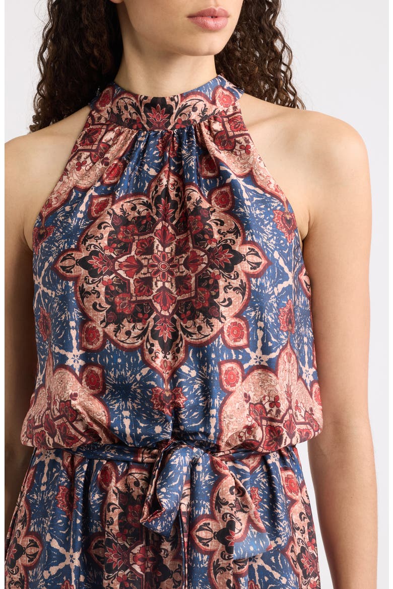 Print Sleeveless Tiered Maxi Dress, Alternate, color, BLUE RUST