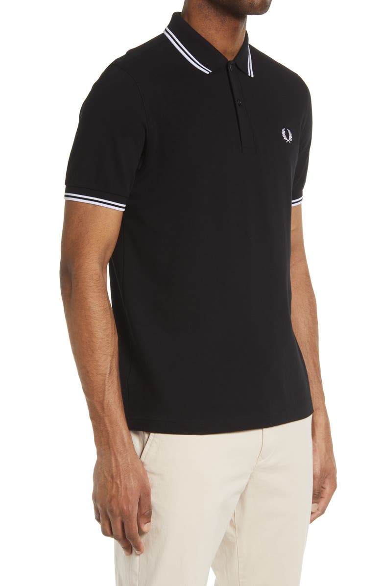 Fred Perry Extra Trim Fit Twin Tipped Piqué Polo, Alternate, color, Black