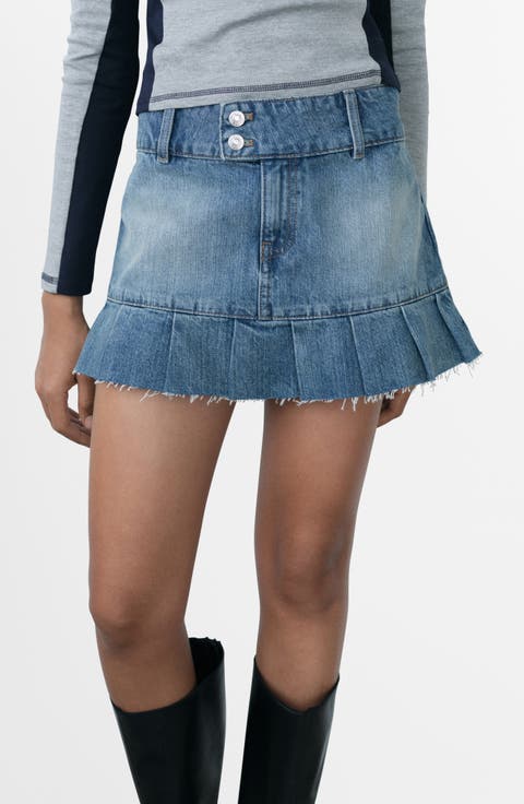 Pleated Denim Miniskirt