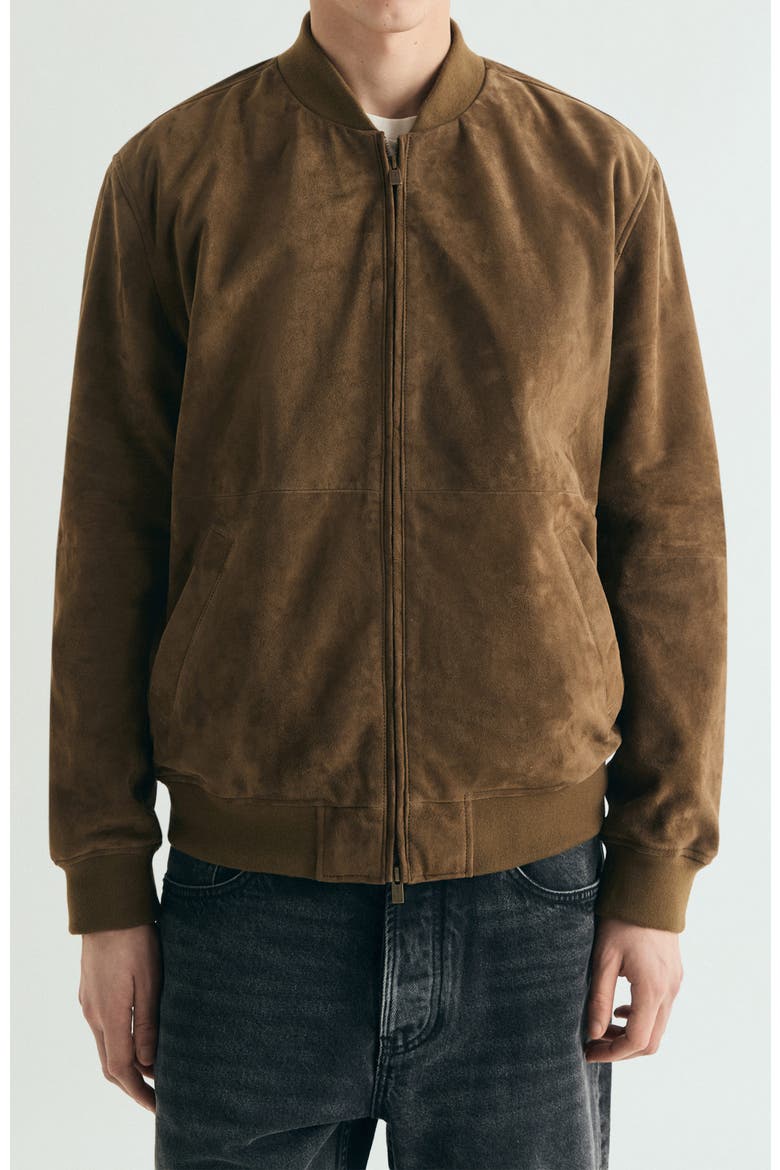 Suede bomber jacket, Main, color, Khaki