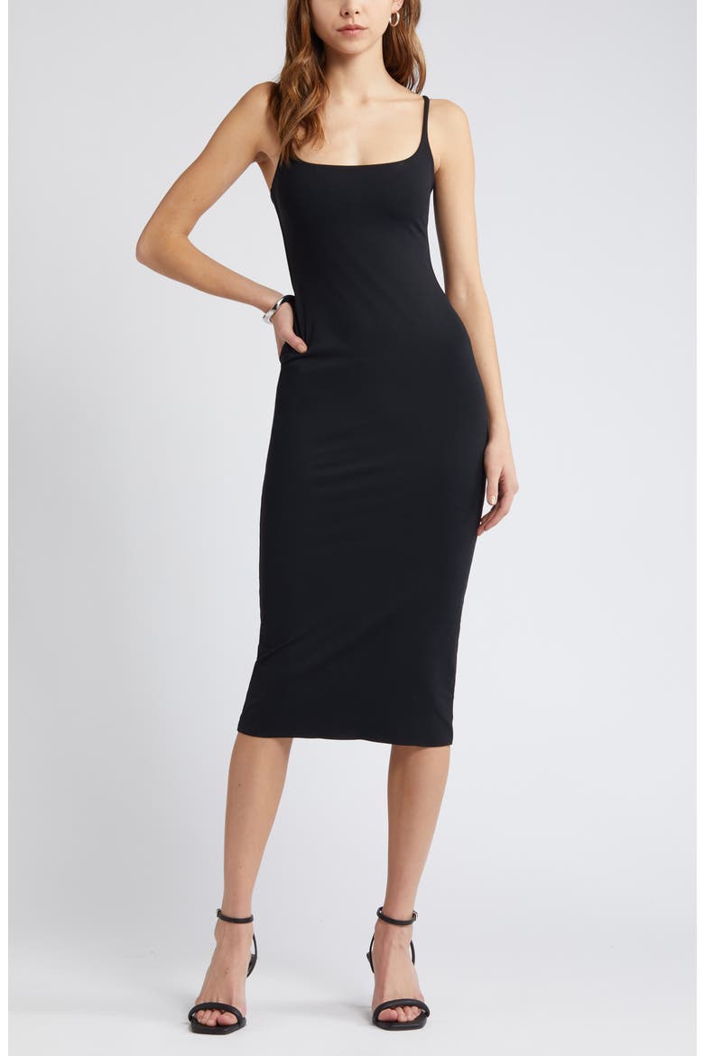 Smooth Edit Strappy Midi Slipdress, Main, color, BLACK