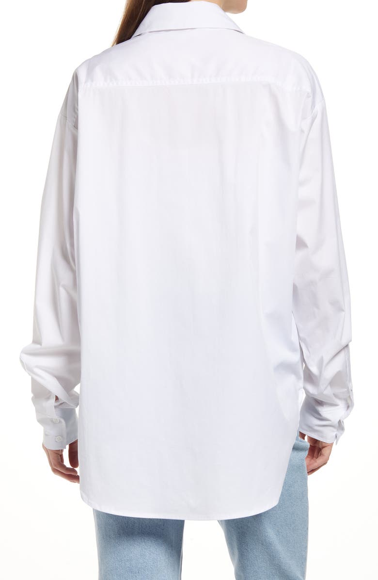 Good American Gender Inclusive Stretch Cotton Blend Button-Up Shirt, Alternate, color, White001