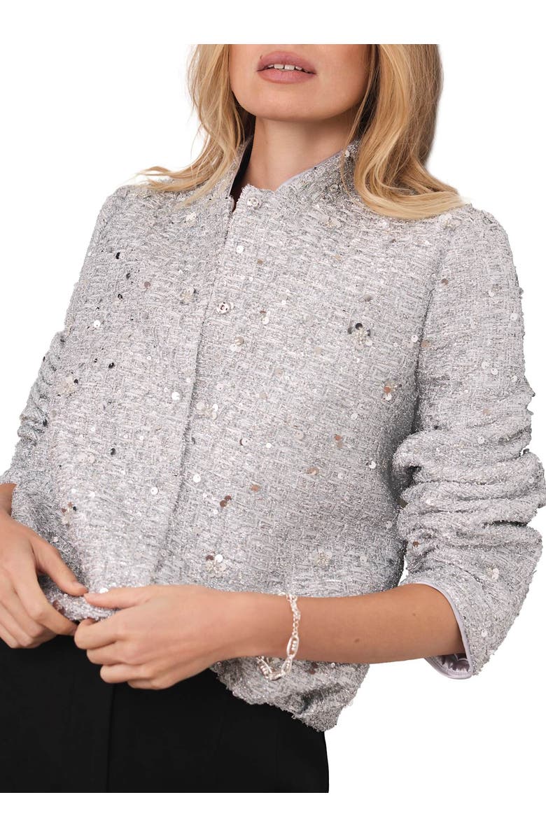 MINT VELVET Sequin Boucle Bomber, Alternate, color, Silver