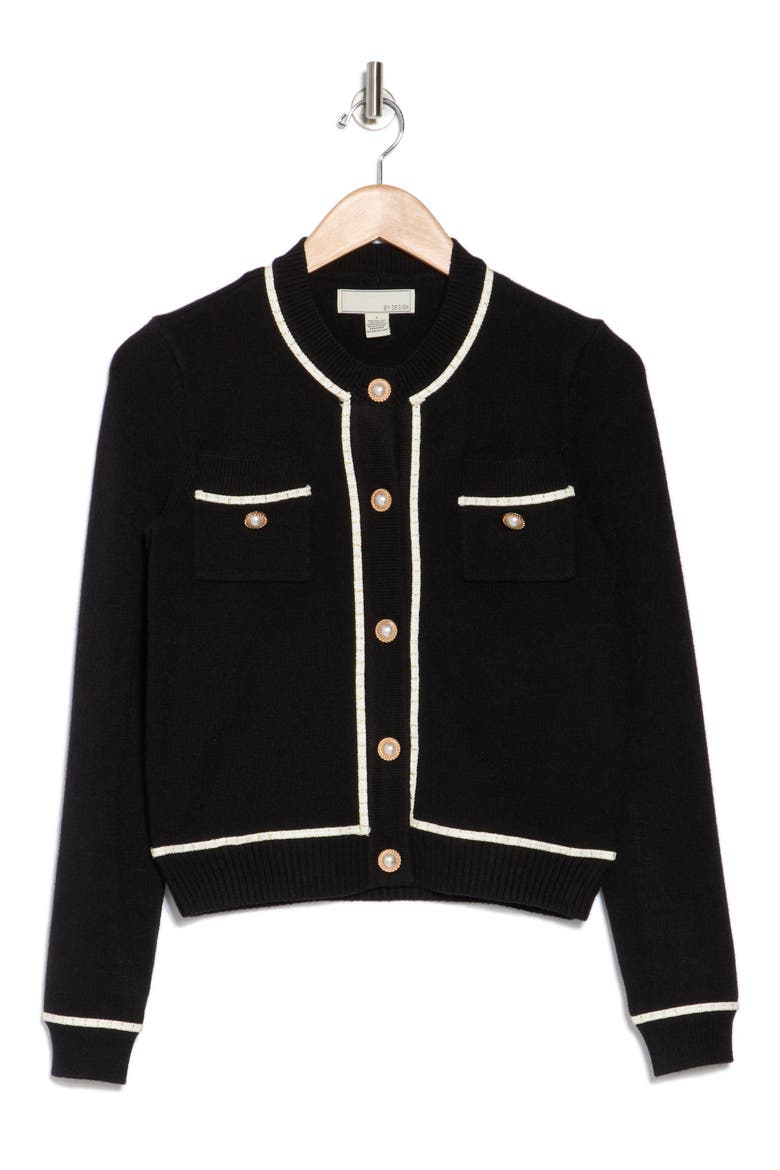 Casey Faux Pearl Button Cardigan, Alternate, color, BLACK/ IVORY
