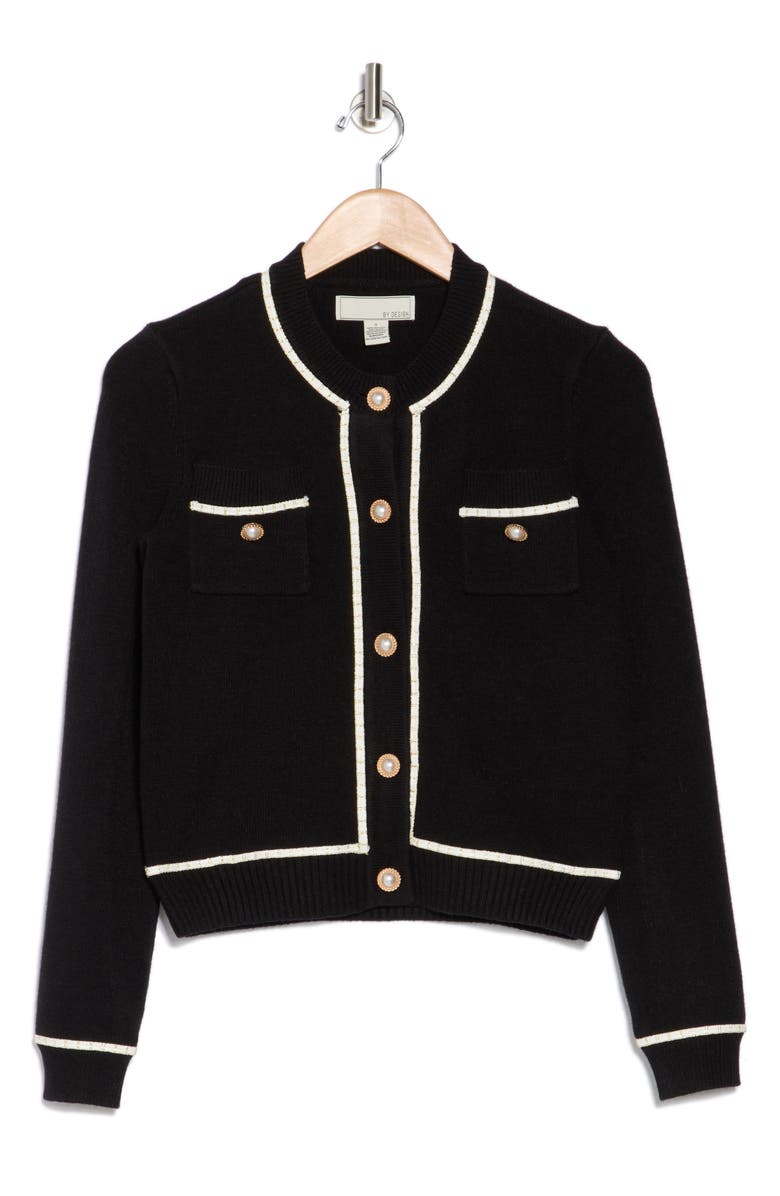 BY DESIGN Casey Faux Pearl Button Cardigan, Alternate, color, Black/ Ivory